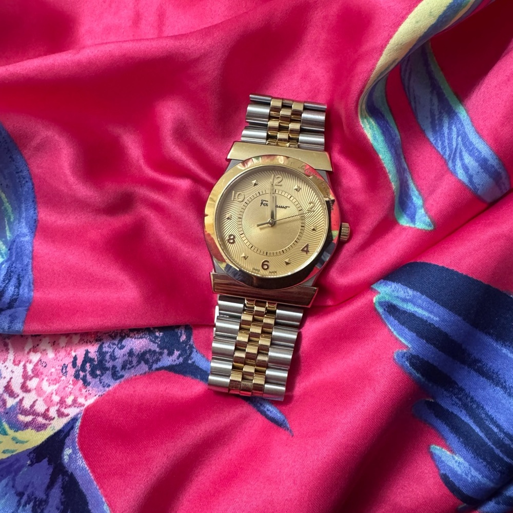 Salvatore Ferragamo Gold and Silver Two-Tone Watch